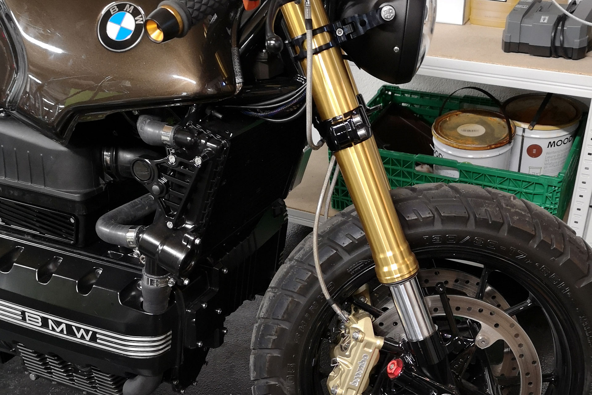 BMW K100 BMW S1000RR Fork conversion Steel flex brake lines Motorcycle